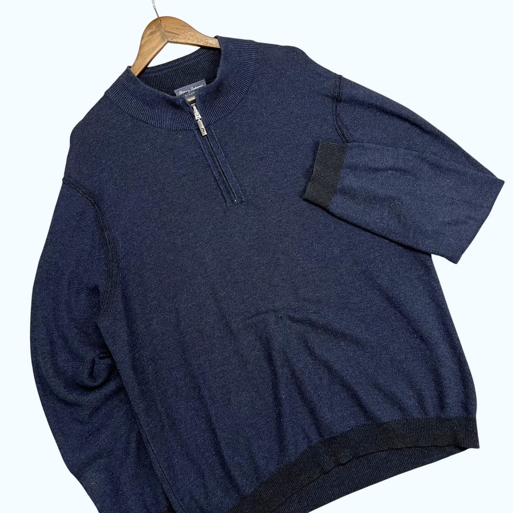Tommy Bahama Reversible Quarter Zip Pullover Sweater Mens XL Pima Cotton Navy - Picture 2 of 6